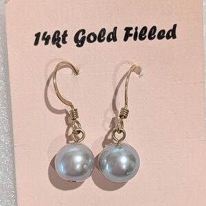 Elegant 14k Gold Filled Faux Pearl 1" Dangle Drop Earrings NEW